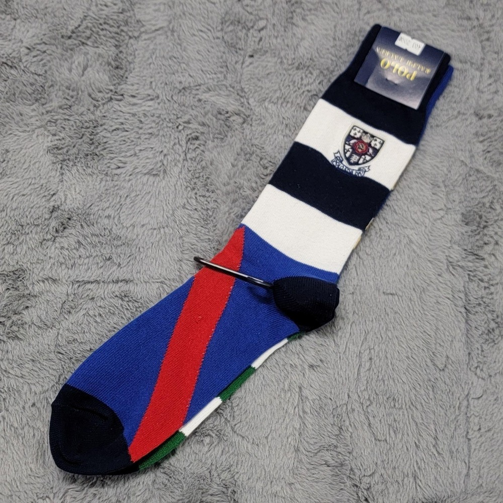 Polo Ralph Lauren Socks Mens 6-12.5 Multicolor Stripe Crest Pony Crew Mid Calf
